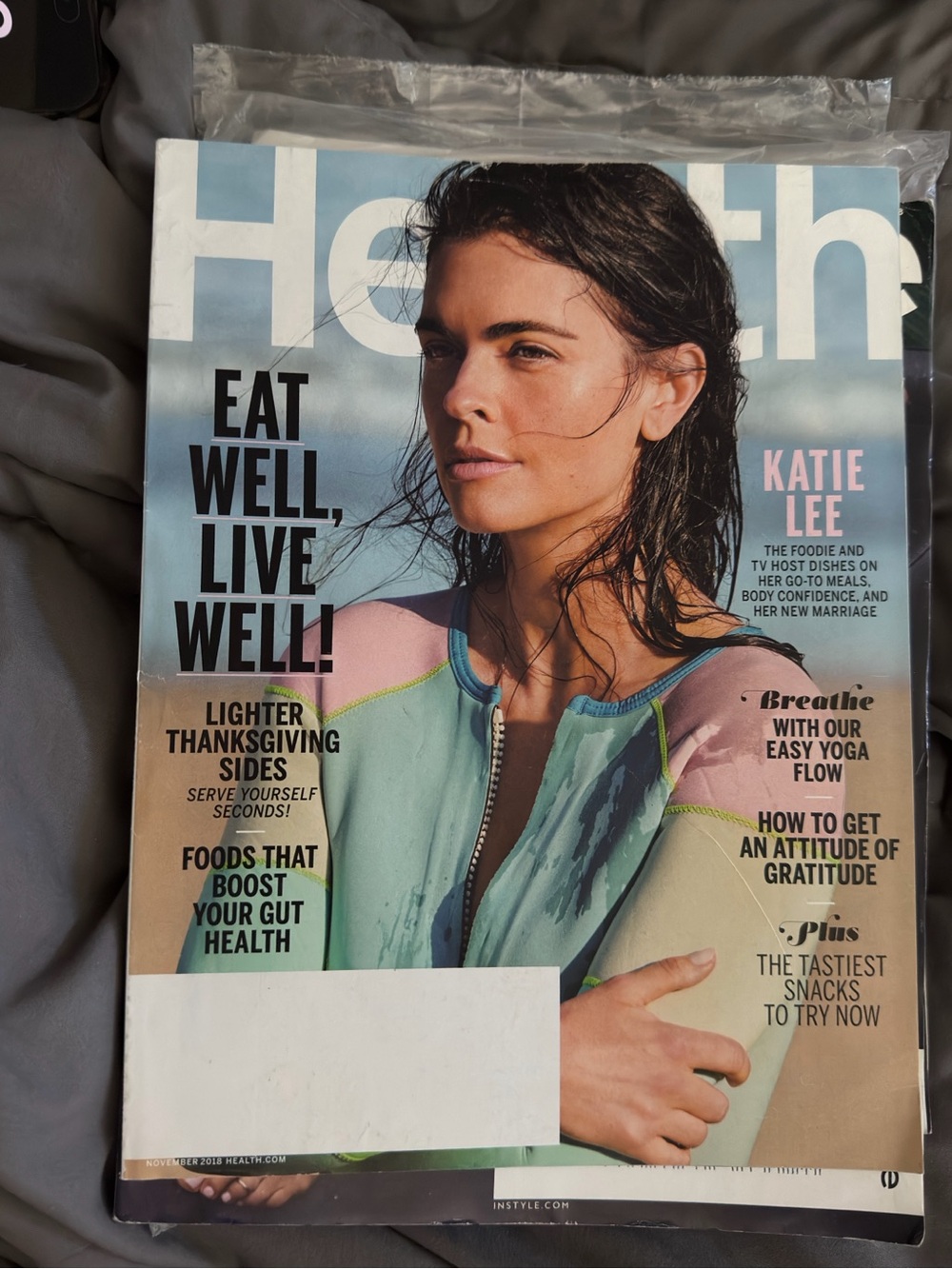 Health Magazine Cover Featuring Katie Lee in Mint and Pink Jacket